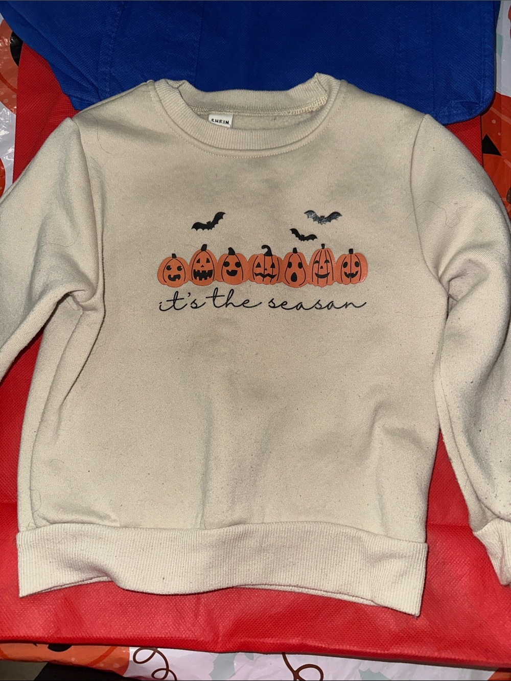 SHEIN Cream Sweatshirt with Orange Pumpkin Graphic - Kids Hoodie